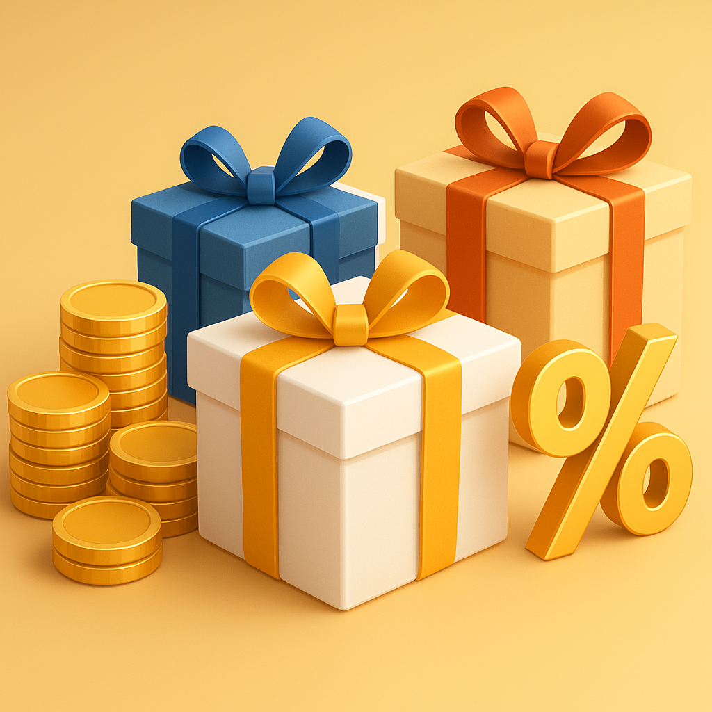 TU娛樂城2025娛樂城優惠全攻略|體驗金、首儲回饋、返水比較一次看懂 1 彩色禮物盒與金幣堆疊在一起,象徵TU娛樂城優惠與回饋活動,呈現獎勵豐富與賠率比較的概念。
